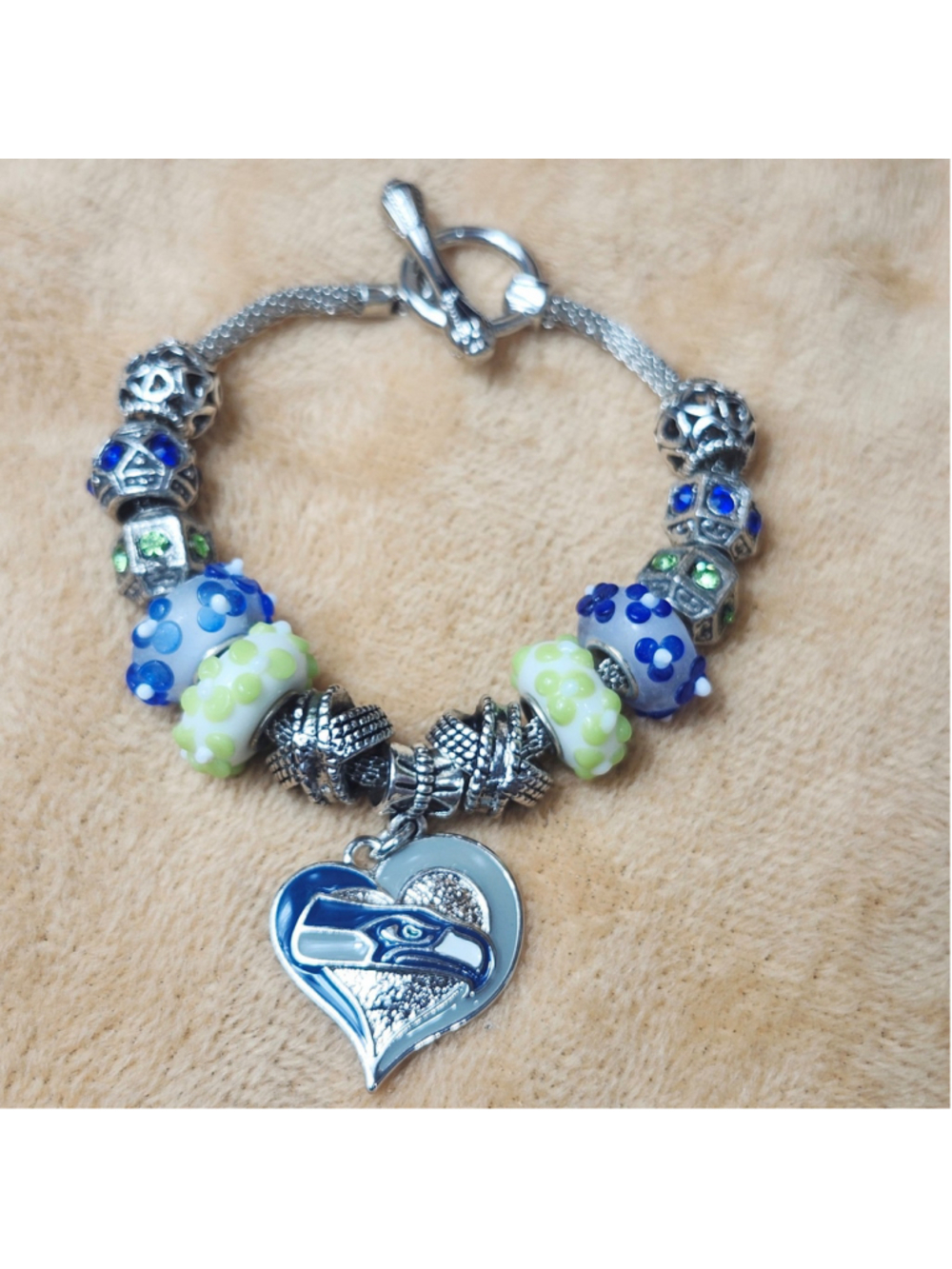 Green and Blue Seattle Seahawks Charm Bracelet